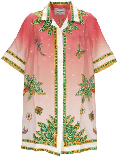 Camicia con stampa grafica all-over in seta Casablanca | WS24DR03803JOYAUX D AFRIQUE PINK